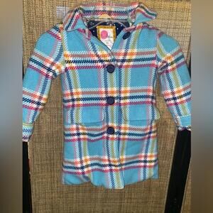 Mini Boden Kids Plaid Pea Coat - Blue, Red, Yellow, White